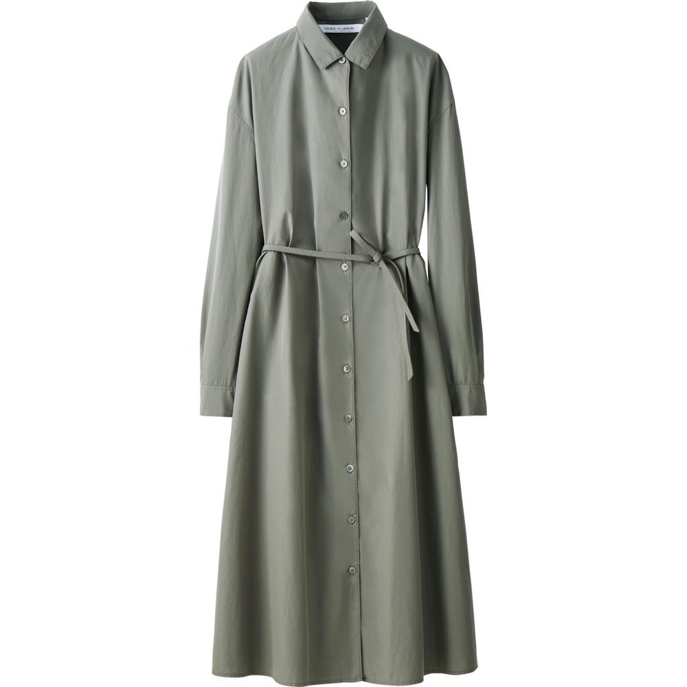 UNIQLO LEMAIRE Extra Fine Cotton Belted Long Sleeve Shirt Dress Khaki Medium M